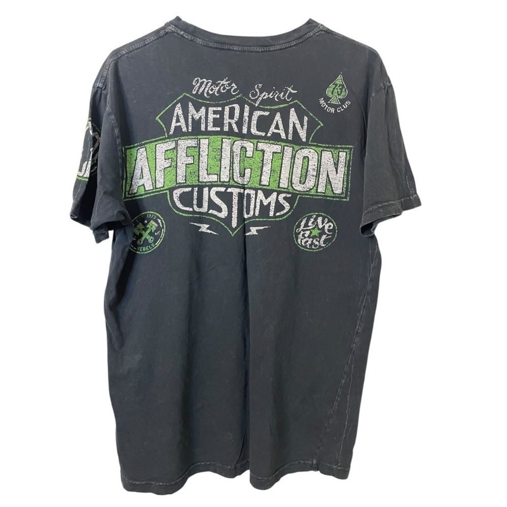 Affliction T-Shirt men's L Graphic Distressed American Customs Garage Lava Wash - Picture 4 of 7